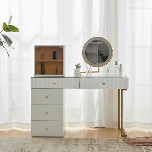 Coiffeuse Avec Miroir Lumineux, Table Maquillage Élégante Plateau Verre, Design Contemporain