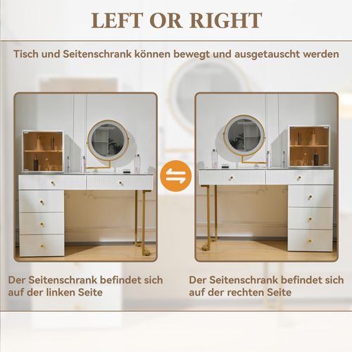 Coiffeuse Avec Miroir Lumineux, Table Maquillage Élégante Plateau Verre, Design Contemporain