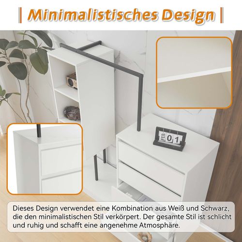 Meubles Multifonctions - Dressing Ouvert Tringle Tiroirs - Commode Penderie Étagères - Mdf - Blanc
