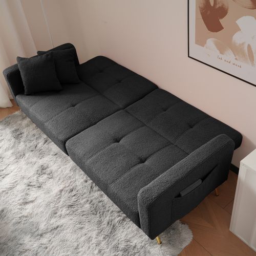 Canapé Convertible Droit 2 Places Moderne - Avec Rangement Et Confort Mousse - Sherpa Gris