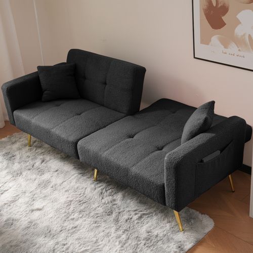 Canapé Convertible Droit 2 Places Moderne - Avec Rangement Et Confort Mousse - Sherpa Gris