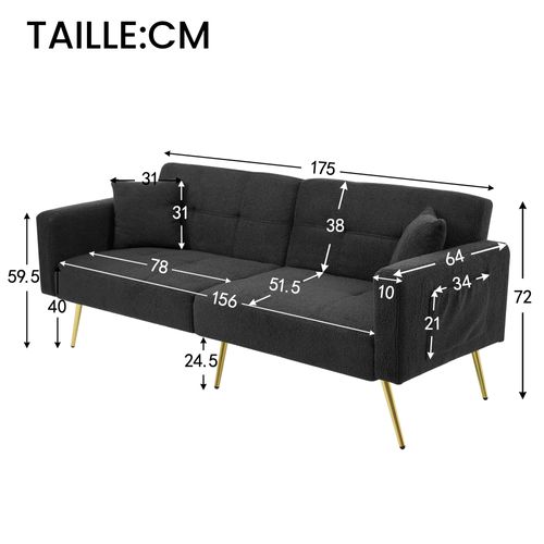 Canapé Convertible Droit 2 Places Moderne - Avec Rangement Et Confort Mousse - Sherpa Gris