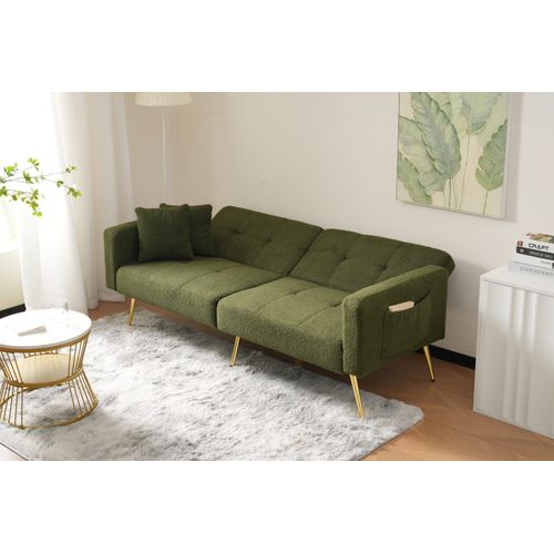 Canapé Convertible Droit 2 Places - Avec Rangement Latéral Et Coussin Rembourré - Sherpa Vert