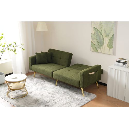 Canapé Convertible Droit 2 Places - Avec Rangement Latéral Et Coussin Rembourré - Sherpa Vert