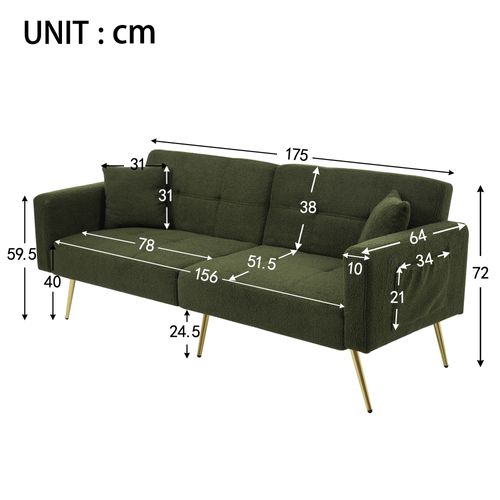 Canapé Convertible Droit 2 Places - Avec Rangement Latéral Et Coussin Rembourré - Sherpa Vert