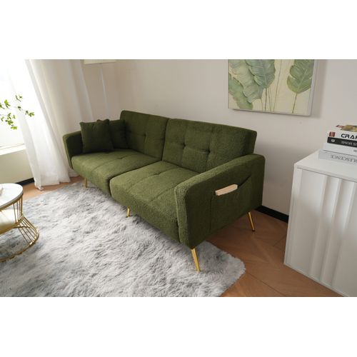 Canapé Convertible Droit 2 Places - Avec Rangement Latéral Et Coussin Rembourré - Sherpa Vert