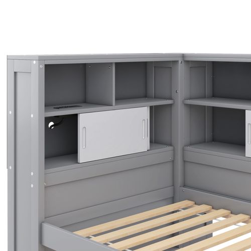 Lit Gigogne 90x200 - Lit Ado/enfant Avec Tiroir De Rangement - Port USB - Kiefernholz Et Mdf - Gris