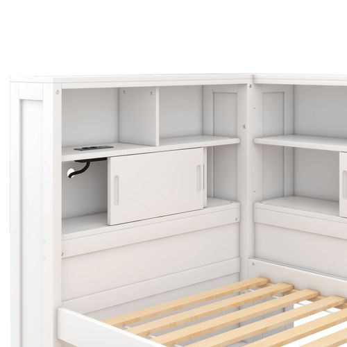 Lit Gigogne 90x200 - Lit Ado Avec Tiroirs Pratiques - Port USB Intégré - Kiefernholz Et Mdf - Blanc