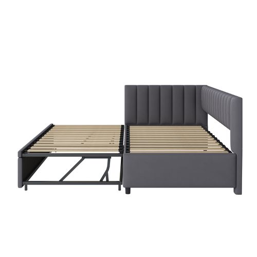 Lit Gigogne 90/180x200 - Canapé-lit Coulissant Pour Chambre D’enfants Et Invités -velours Gris Foncé