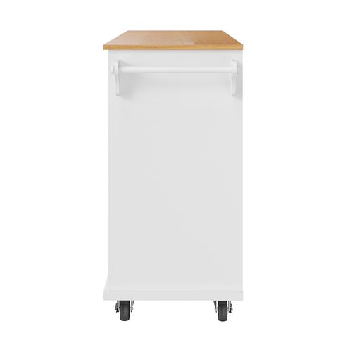 Îlot De Cuisine - Chariot Fixe Et Roulant - Rangement Et Étagères - Mdf - Blanc