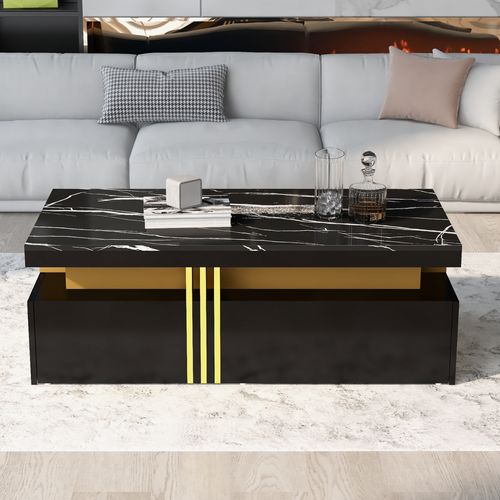 Table Basse Moderne Avec 2 Tiroirs, Plateau Bois, 100×50×40 Cm, Noir