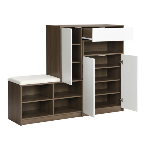 Meuble à Chaussures - Banc Rembourré - Rangements Ajustables - Meuble Multifonction - Mdf - Blanc
