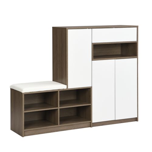 Meuble à Chaussures - Banc Rembourré - Rangements Ajustables - Meuble Multifonction - Mdf - Blanc