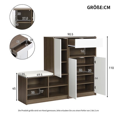 Meuble à Chaussures - Banc Rembourré - Rangements Ajustables - Meuble Multifonction - Mdf - Blanc