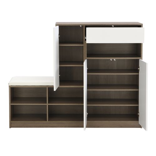 Meuble à Chaussures - Banc Rembourré - Rangements Ajustables - Meuble Multifonction - Mdf - Blanc