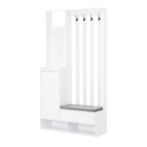 Meuble D’entrée Blanc Avec Banc Et Patères - Vestiaire Multifonction Avec Espace Rangement - Blanc