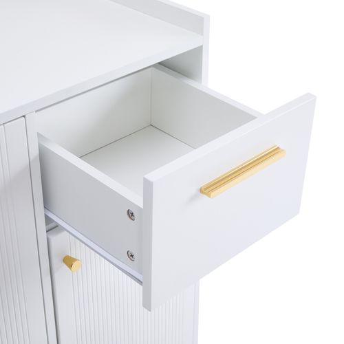 Meuble à Chaussures - 2 Tiroirs - 4 Portes - Design Moderne - Pieds Métal - Mdf - Blanc