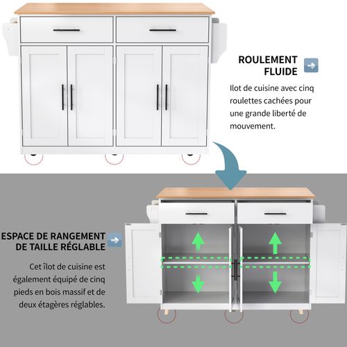 Desserte - Table Roulante Pliable - Plateau Rabattable - Pieds Amovibles - Mdf - Blanc