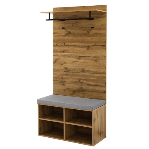 Vestiaire Entrée - Meuble Entrée Rangement Chaussures Barre Vêtements - Panneau Particules - Chêne