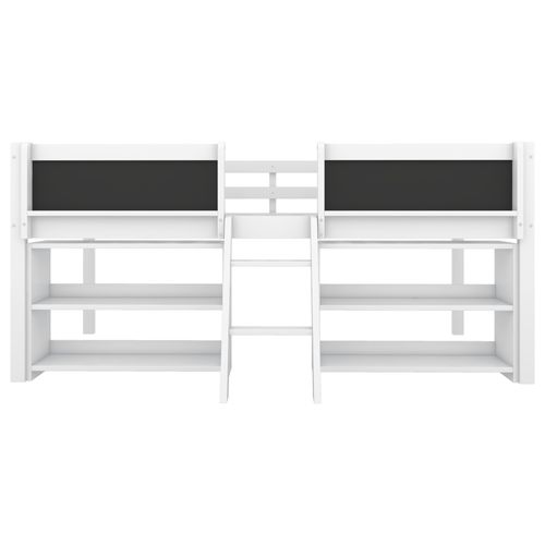 Lit Mezzanine 90x200 Cm - Mi-hauteur - Avec Protection Et Rangement - Échelle Intégrée -mdf - Blanc