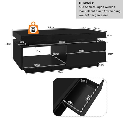 Ensemble TV + Table Basse - Design Moderne LED - 1 Tiroir - Finition Noir Brillant