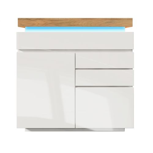 Commode Buffet Avec LED Intégrée -2 Portes - 3 Tiroirs - Rangement Pratique Pour Salon - Mdf - Blanc