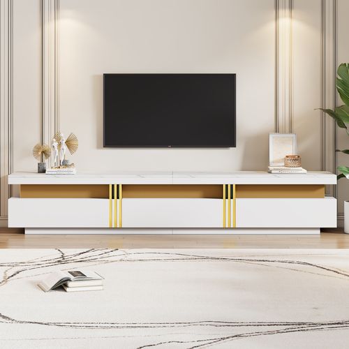 Ensemble Meuble TV - Meuble TV Et Table Basse Assortie - 3 Tiroirs Et 2 Tiroirs - Moderne - Blanc