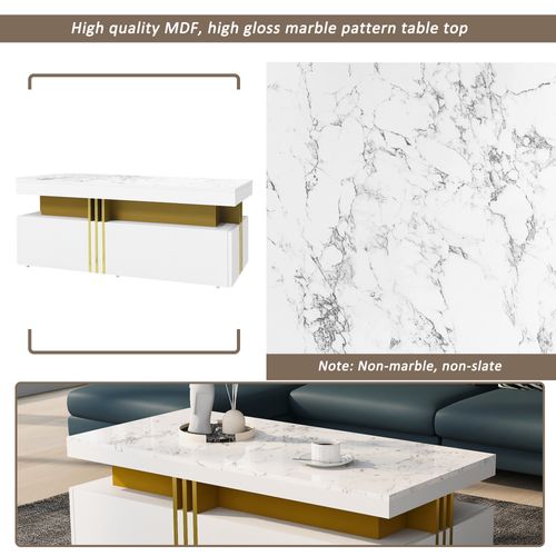 Ensemble Meuble TV - Meuble TV Et Table Basse Assortie - 3 Tiroirs Et 2 Tiroirs - Moderne - Blanc