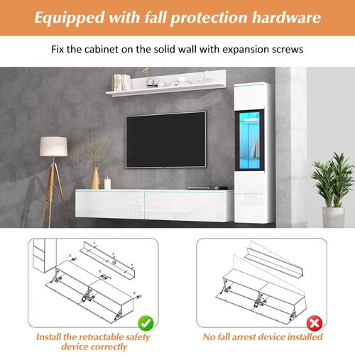 Ensemble Meuble TV - 3 Pièces - LED Intégrée - Vitrine Et Étagère Murale - Moderne -mdf Verre -blanc