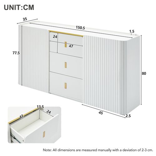 Buffet Design - Tiroirs Et Portes - Bahut Salle à Manger Moderne - LED Intégrée - Mdf - Blanc