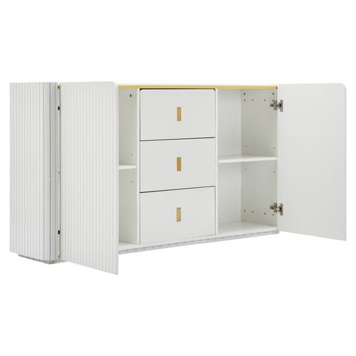 Buffet Design - Tiroirs Et Portes - Bahut Salle à Manger Moderne - LED Intégrée - Mdf - Blanc