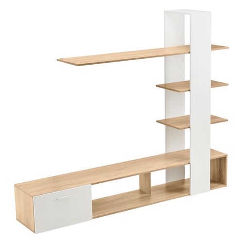 Meuble TV Mural Avec Meuble Bas Et Armoire Murale, Design Moderne En Panneau De Particules