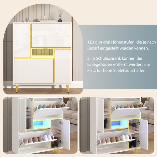 Meuble à Chaussures Brillant - Éclairage LED 16 Couleurs - Élégant - Panneaux De Particules - Blanc