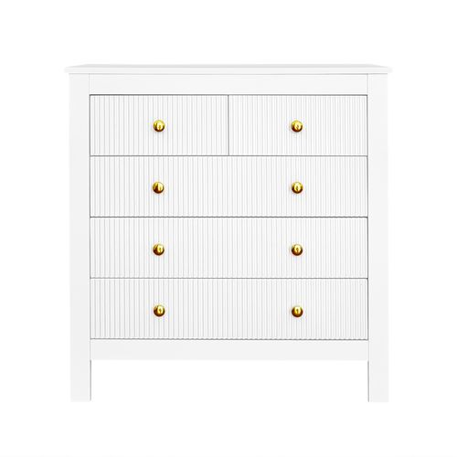 Commode Moderne Avec Tiroirs Et Poignées Dorées - Rangement - Panneau De Particules - Blanc