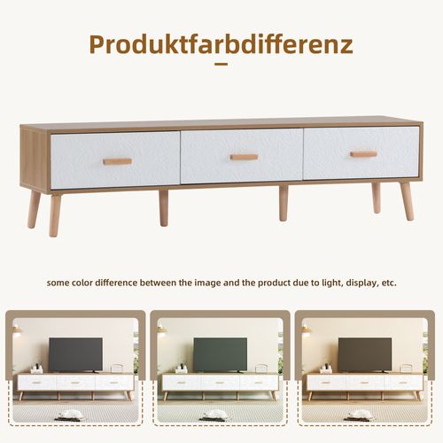 Meuble TV Style Scandinave Avec Portes, Design Rétro En Texturé Blanc Et Clair