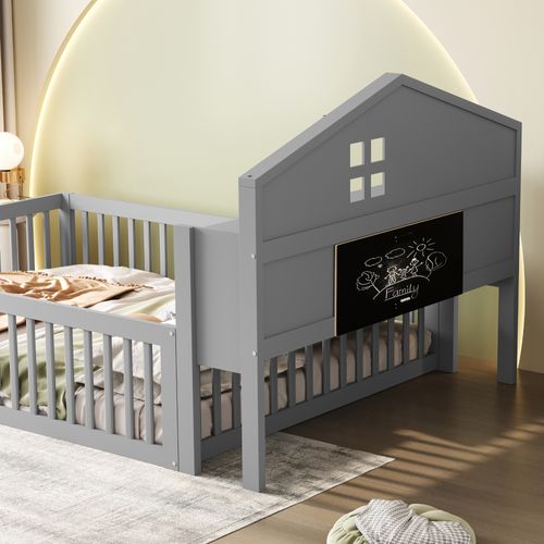 Lit Enfant 140x200 Cm - Barrières De Sécurité Et Rangement - Design Moderne - Gris