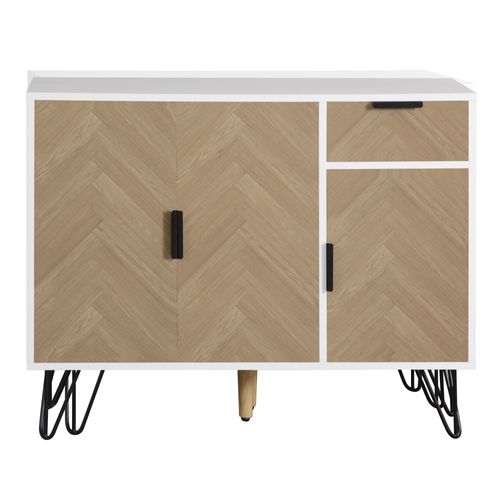 Buffet De Salon - Tiroir Unique Et Étagères Ajustables - Pieds Noirs - Mdf - Blanc