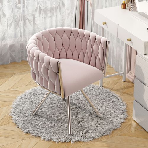 Chaise Pivotante - Chaise En Velours Pour Bureau Ou Salon - 4 Pieds Métalliques - Rose