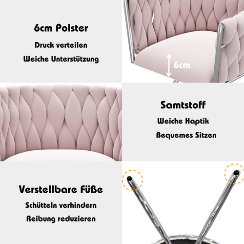 Chaise Pivotante - Chaise En Velours Pour Bureau Ou Salon - 4 Pieds Métalliques - Rose