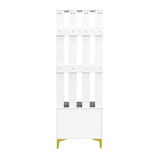 Vestiaire D’entrée - Banc Avec Coussin Et Crochets - Armoire Compacte Rangement Chaussures - Blanc