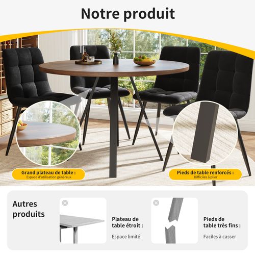 Table à Manger Ronde - Structure Métal - Plateau Bois - Design Moderne - Métal - Brun