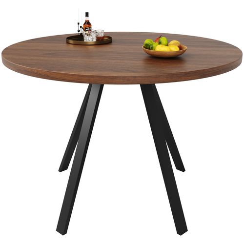 Table à Manger Ronde - Structure Métal - Plateau Bois - Design Moderne - Métal - Brun