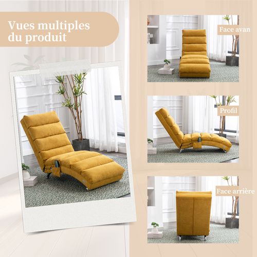 Fauteuil Massant Électrique Relax, 5 Programmes De Massage, Capacité 250 Kg – Jaune Moutarde
