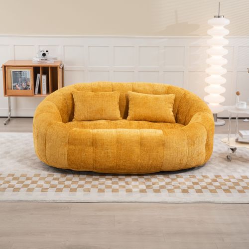 Fauteuil Pouf Cocooning Rembourrage Mousse Coussins Inclus Sans Montage Jaune