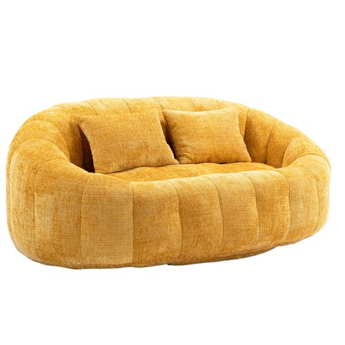 Fauteuil Pouf Cocooning Rembourrage Mousse Coussins Inclus Sans Montage Jaune