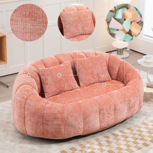 Fauteuil Pouf Cocooning Rembourrage Mousse Coussins Inclus Sans Montage- Rose