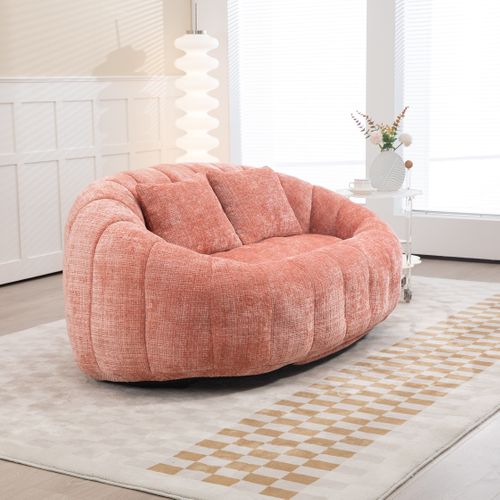 Fauteuil Pouf Cocooning Rembourrage Mousse Coussins Inclus Sans Montage- Rose