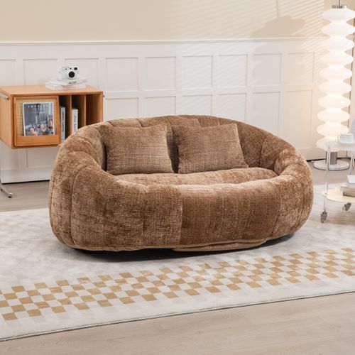 Fauteuil Pouf Cocooning Rembourrage Mousse Coussins Inclus Sans Montage-Café