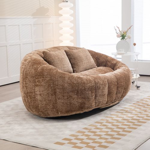Fauteuil Pouf Cocooning Rembourrage Mousse Coussins Inclus Sans Montage-Café
