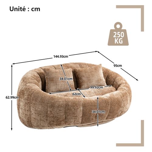 Fauteuil Pouf Cocooning Rembourrage Mousse Coussins Inclus Sans Montage-Café